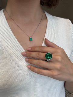 13.82ct Emerald and Diamond Three Stone Ring