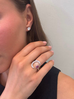 Diamond Set Moon and Padparadscha Sapphire Ring