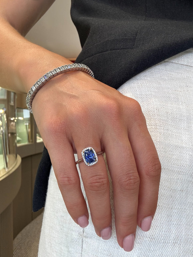 3.01ct Blue Sapphire and Diamond Halo Ring