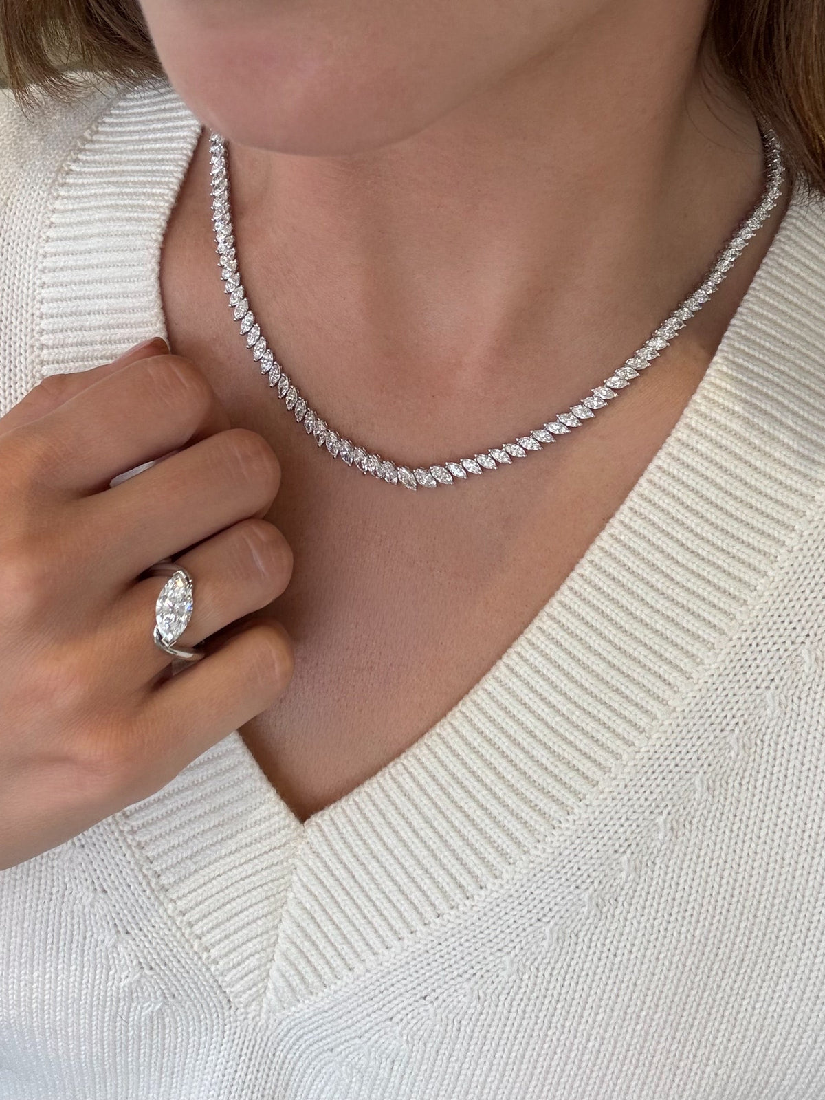 Marquise Cut Diamond Line Necklace