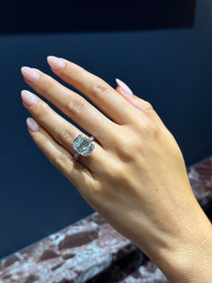 8.02cts Cushion Cut Diamond Ring With Diamond Set Shoulders and Bezels