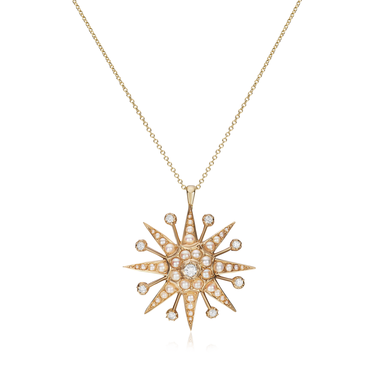 Pearl and Diamond Star Yellow Gold Pendant