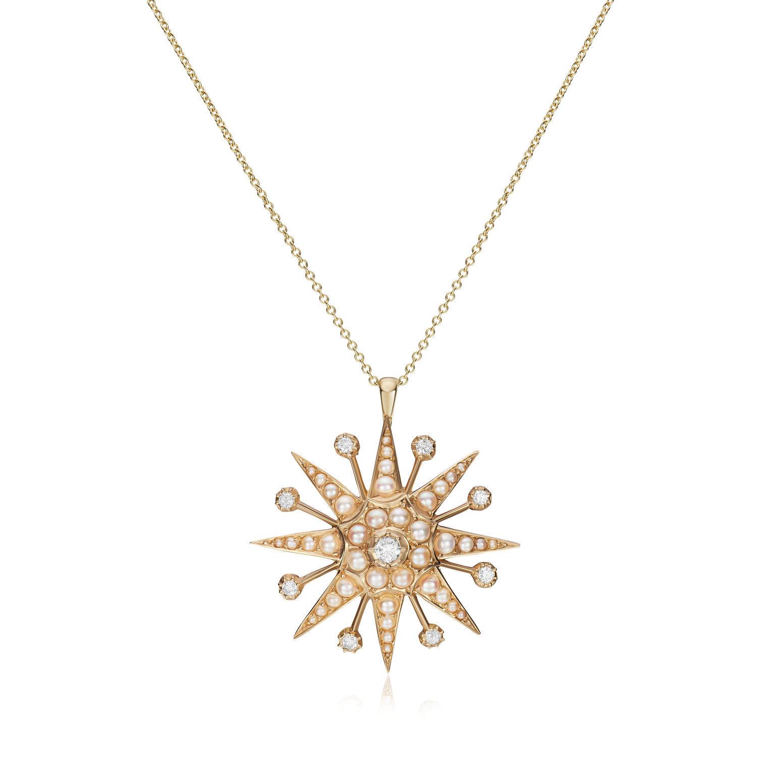 Pearl and Diamond Star Yellow Gold Pendant