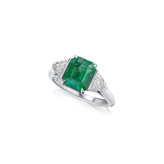 2.43cts Colombian Emerald and Diamond Three Stone Ring