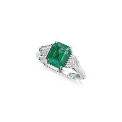 2.43cts Colombian Emerald and Diamond Three Stone Ring