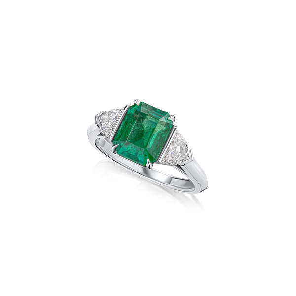 Colombian Emerald and Diamond Three Stone Ring