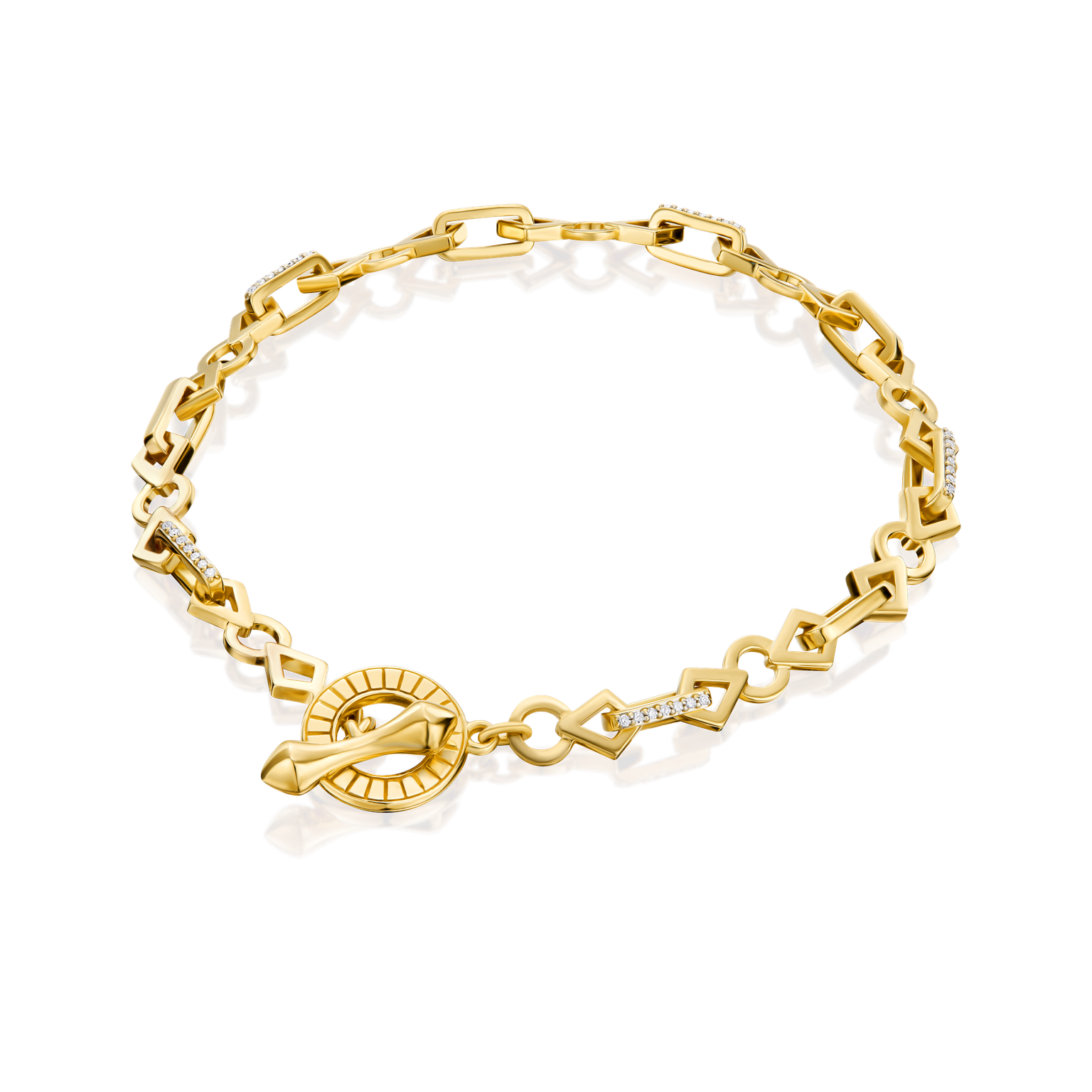 Diamond-Set Fancy Link 18ct Yellow Gold Bracelet