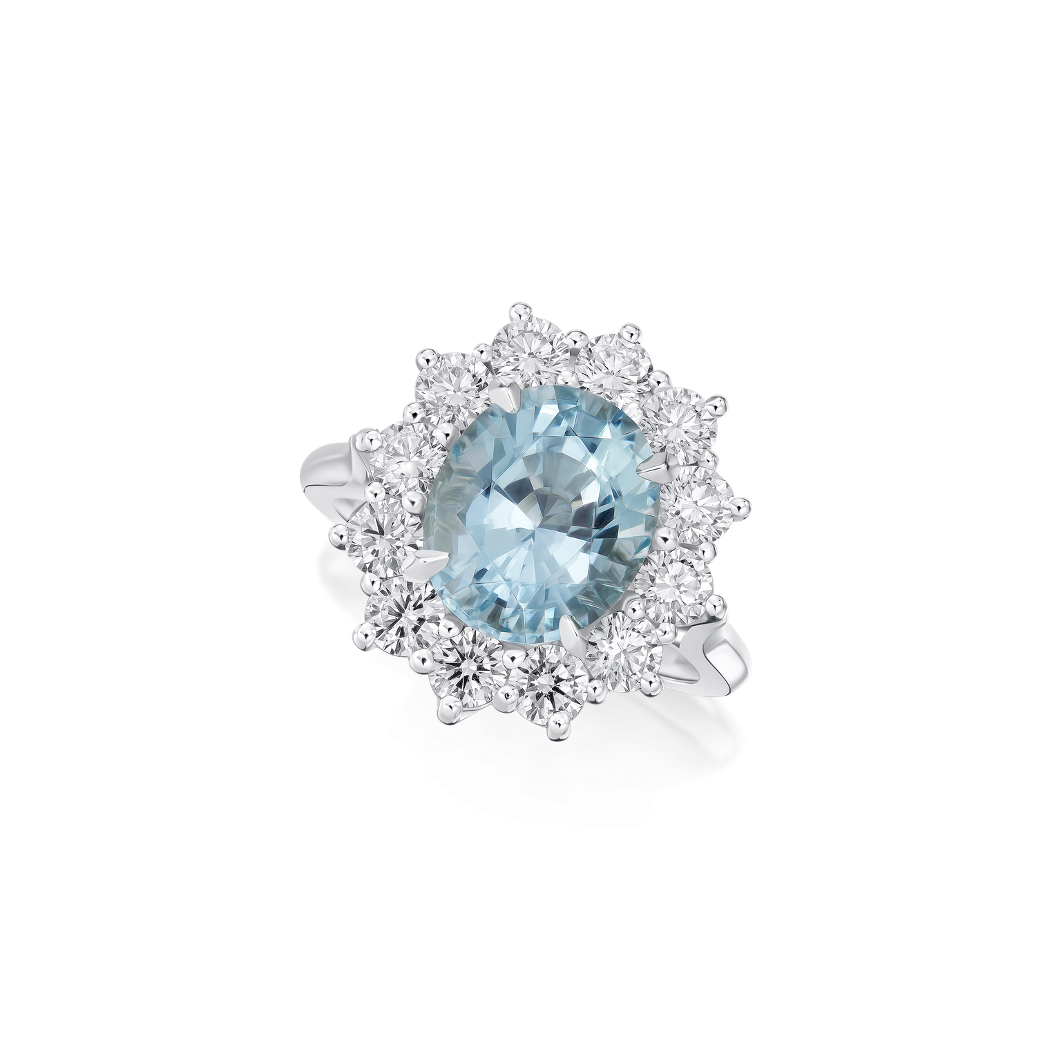 3.43cts Oval Aquamarine and Diamond Ravello Cluster Ring