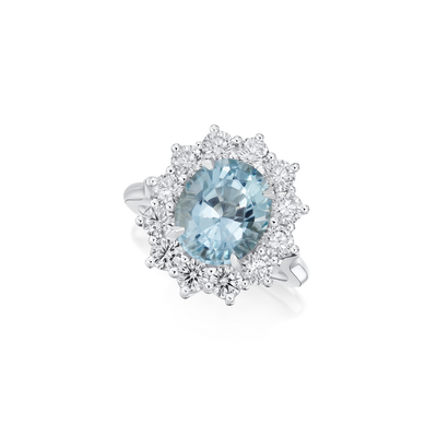 3.43cts Oval Aquamarine and Diamond Cluster Ring