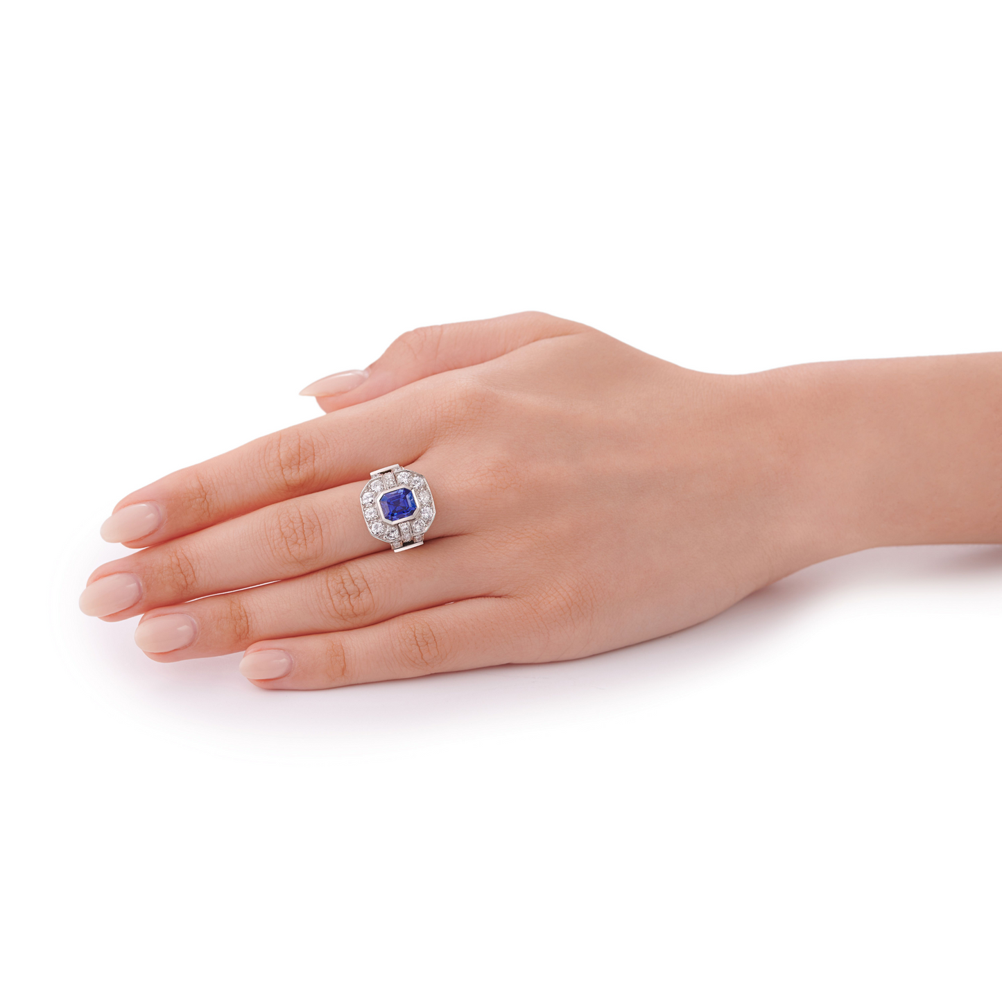Sri Lankan Sapphire and Diamond Cluster Ring