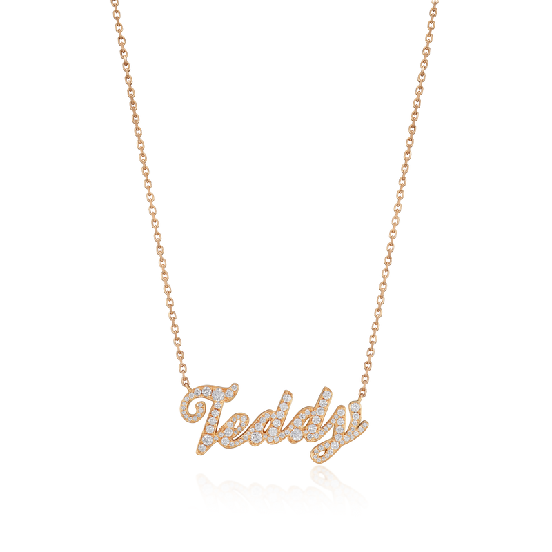 Diamond Set 18ct Rose Gold Name Pendant