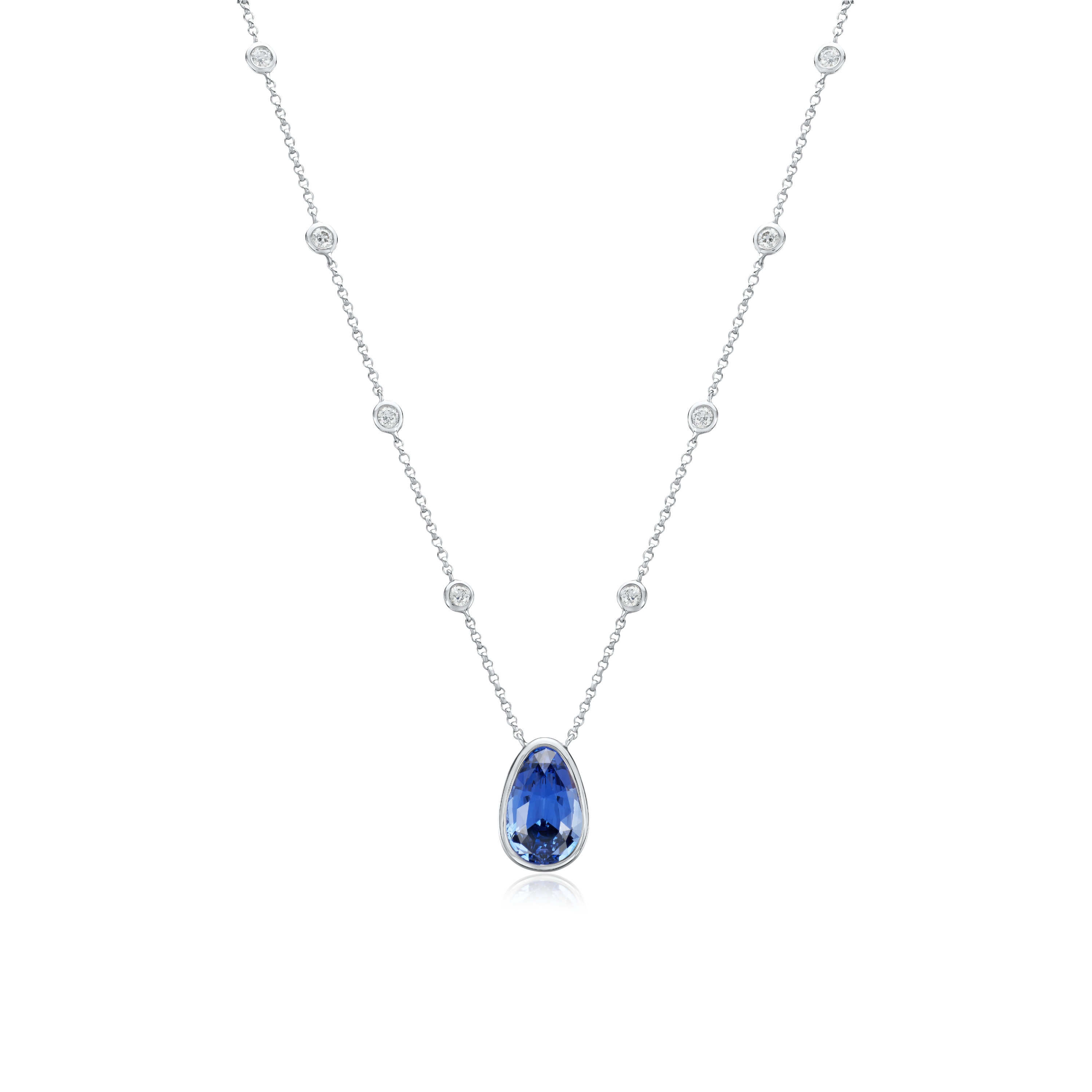 4.73cts Pear-Shape Sapphire and Spectacle Diamond-Set Pendant