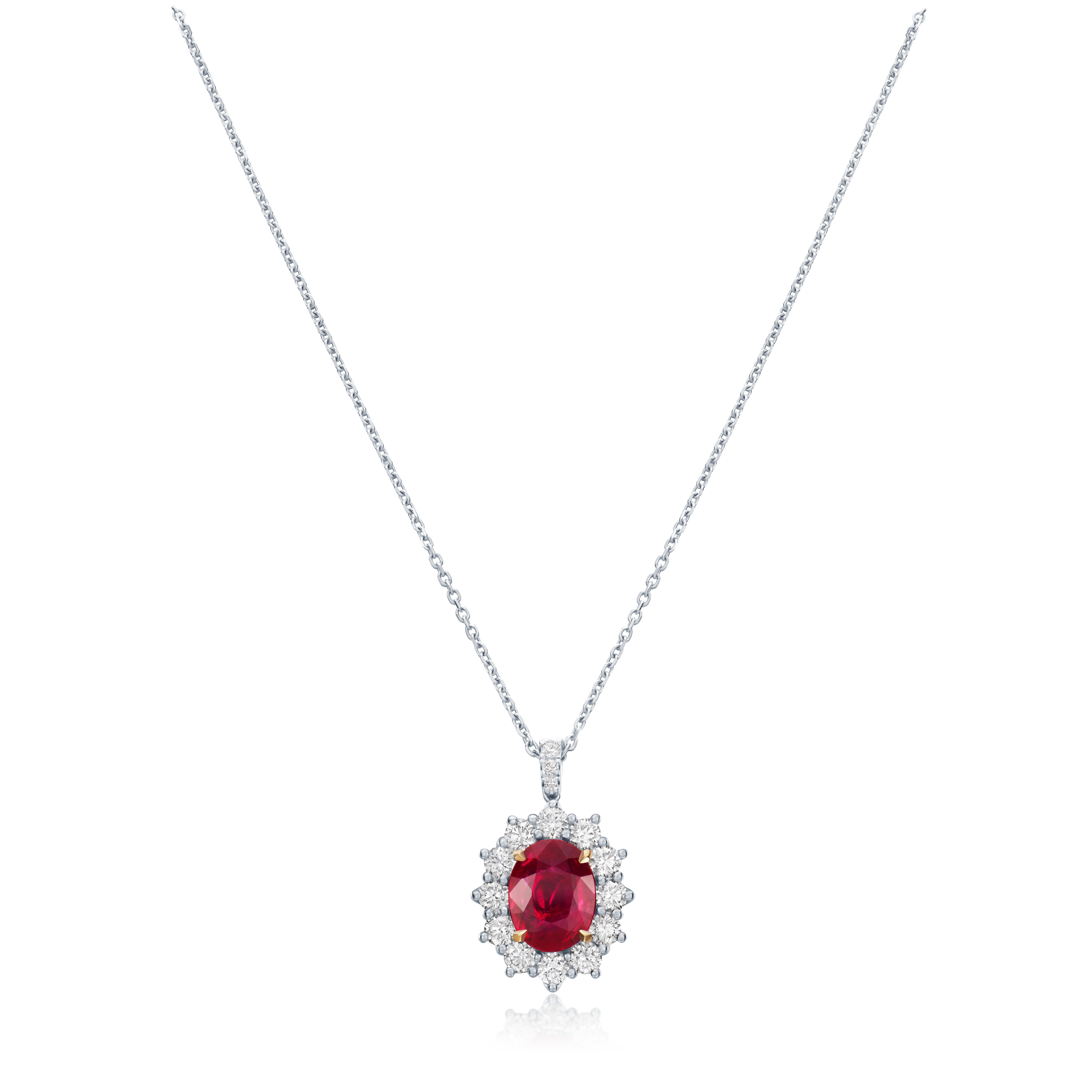 3.44cts Oval Ruby and Diamond Ravello Cluster Pendant