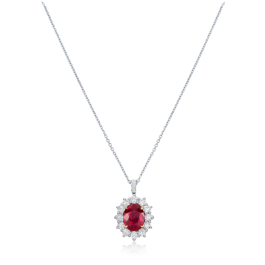 3.44cts Oval Ruby and Diamond Ravello Cluster Pendant