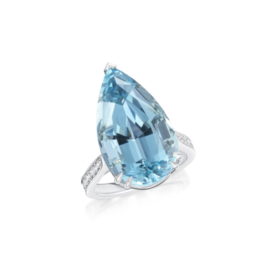 13.92cts Pear-Shape Aquamarine and Diamond Cocktail Ring