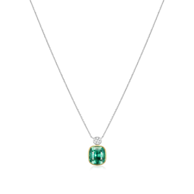 4.13cts Cushion-Shape Mint Tourmaline and Diamond Pendant