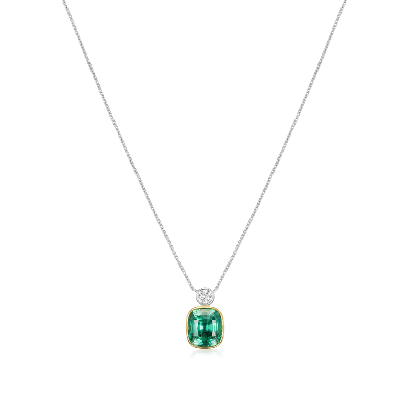 4.13cts Cushion-Shape Mint Tourmaline and Diamond Pendant