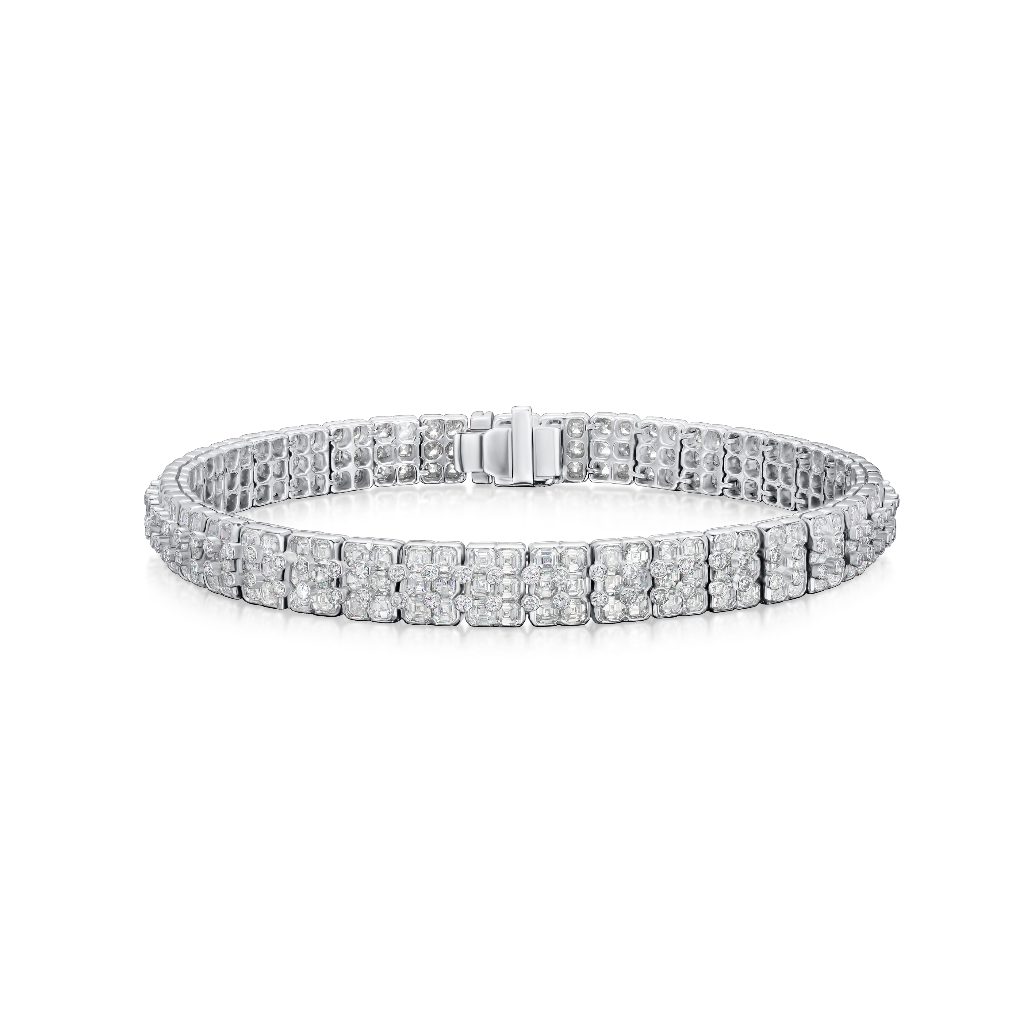 13.18cts Asscher-Cut and Round Brilliant-Cut Diamond Bracelet