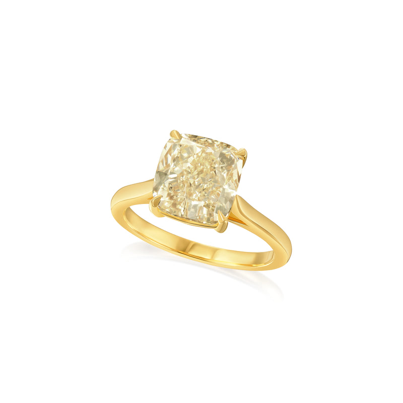4.09cts Cushion-Cut Fancy Yellow Diamond Ring