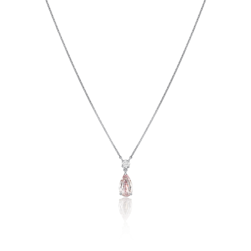 Pear-Shape Peach Sapphire and Diamond Pendant