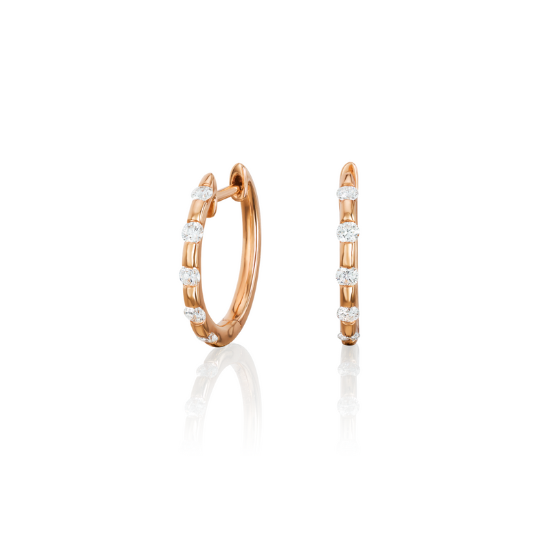Diamond Set 18ct Rose Gold Hoop Earrings