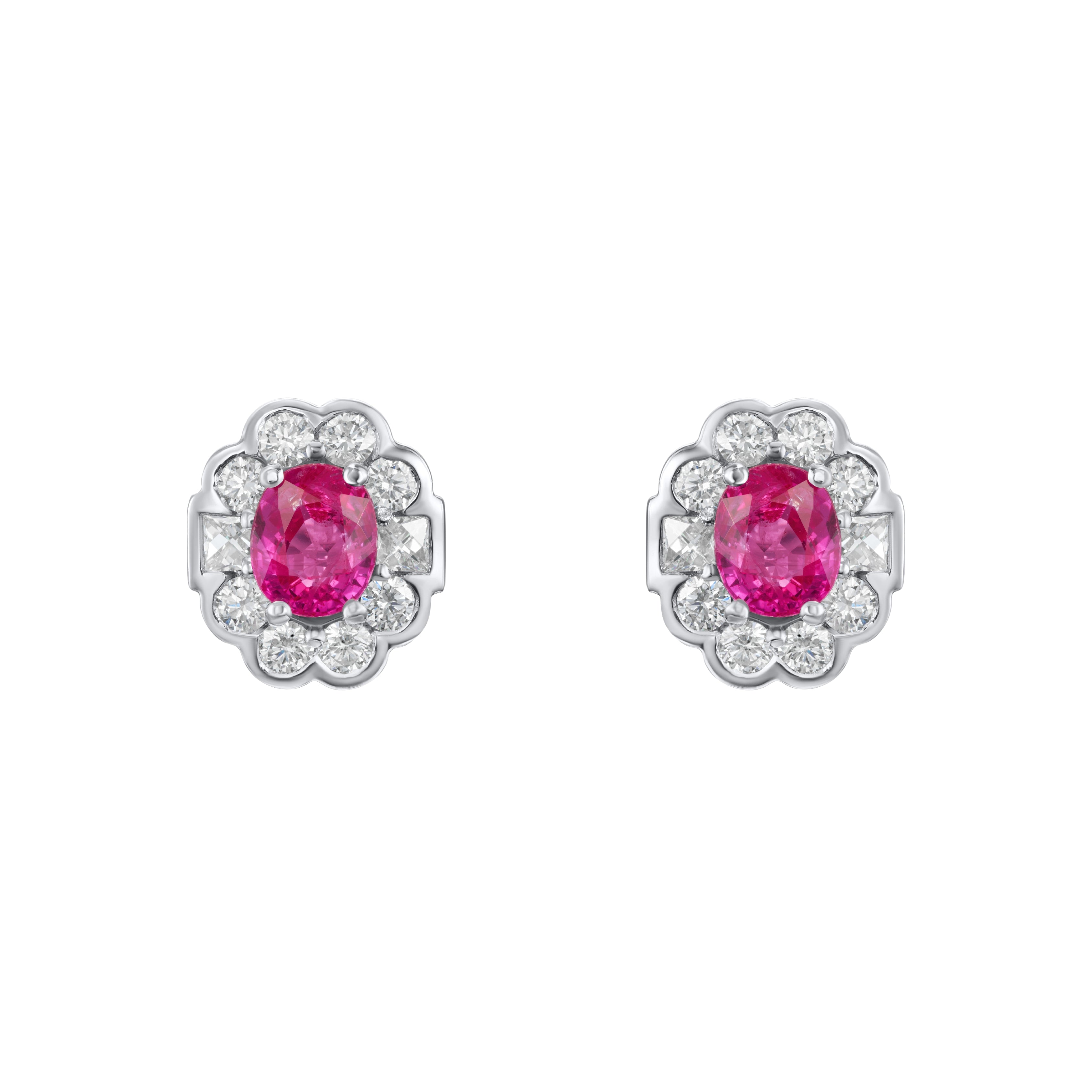 2.08cts Ruby and Diamond Cluster Earrings