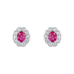 2.08cts Ruby and Diamond Cluster Earrings