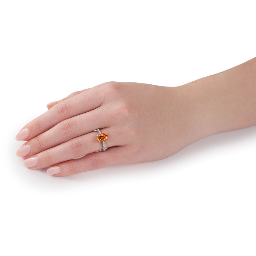3.14cts Mandarin Garnet and Diamond Ring