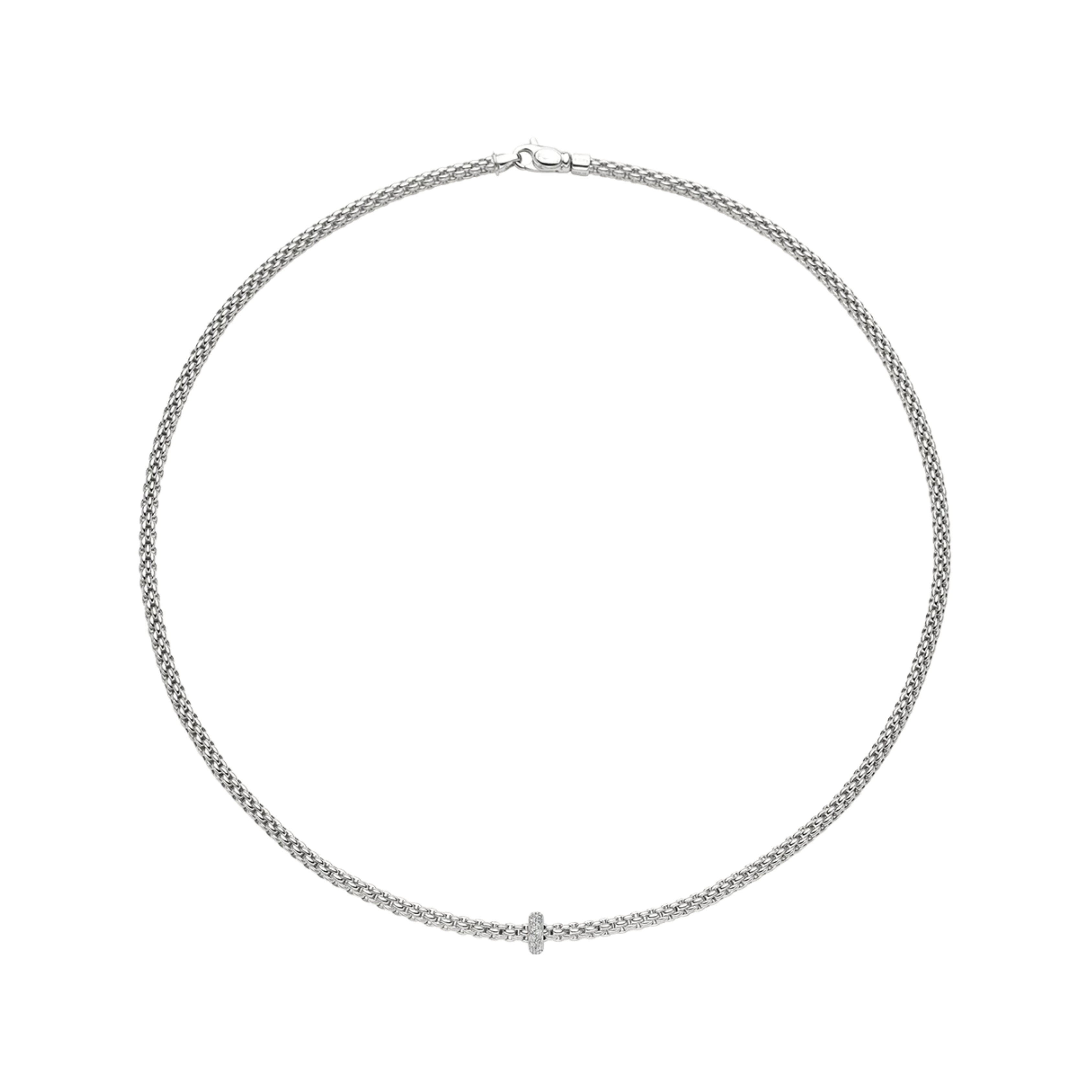 Prima 18ct White Gold Diamond Necklet With A Pavé Diamond Rondel