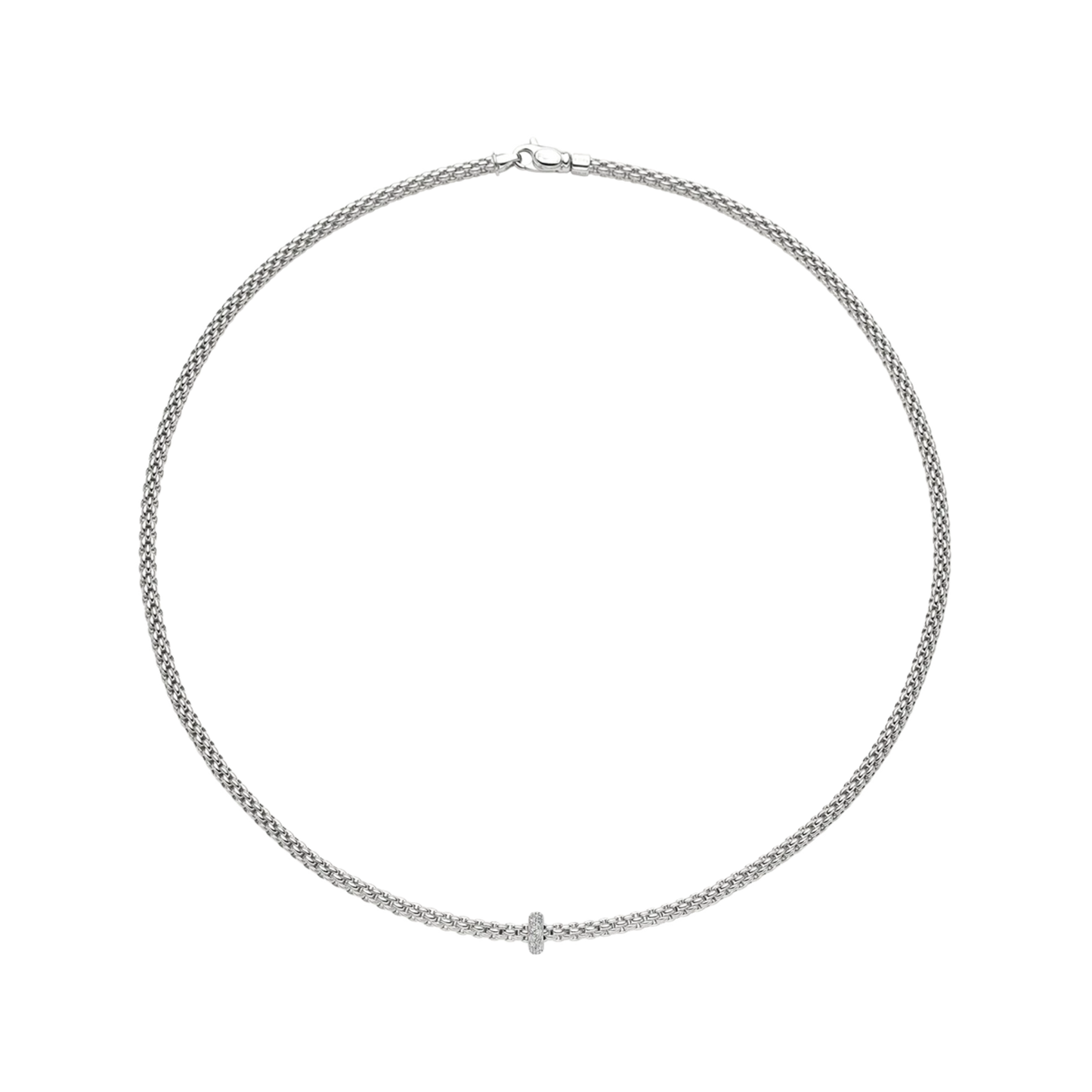 Prima 18ct White Gold Diamond Necklet With A Pavé Diamond Rondel