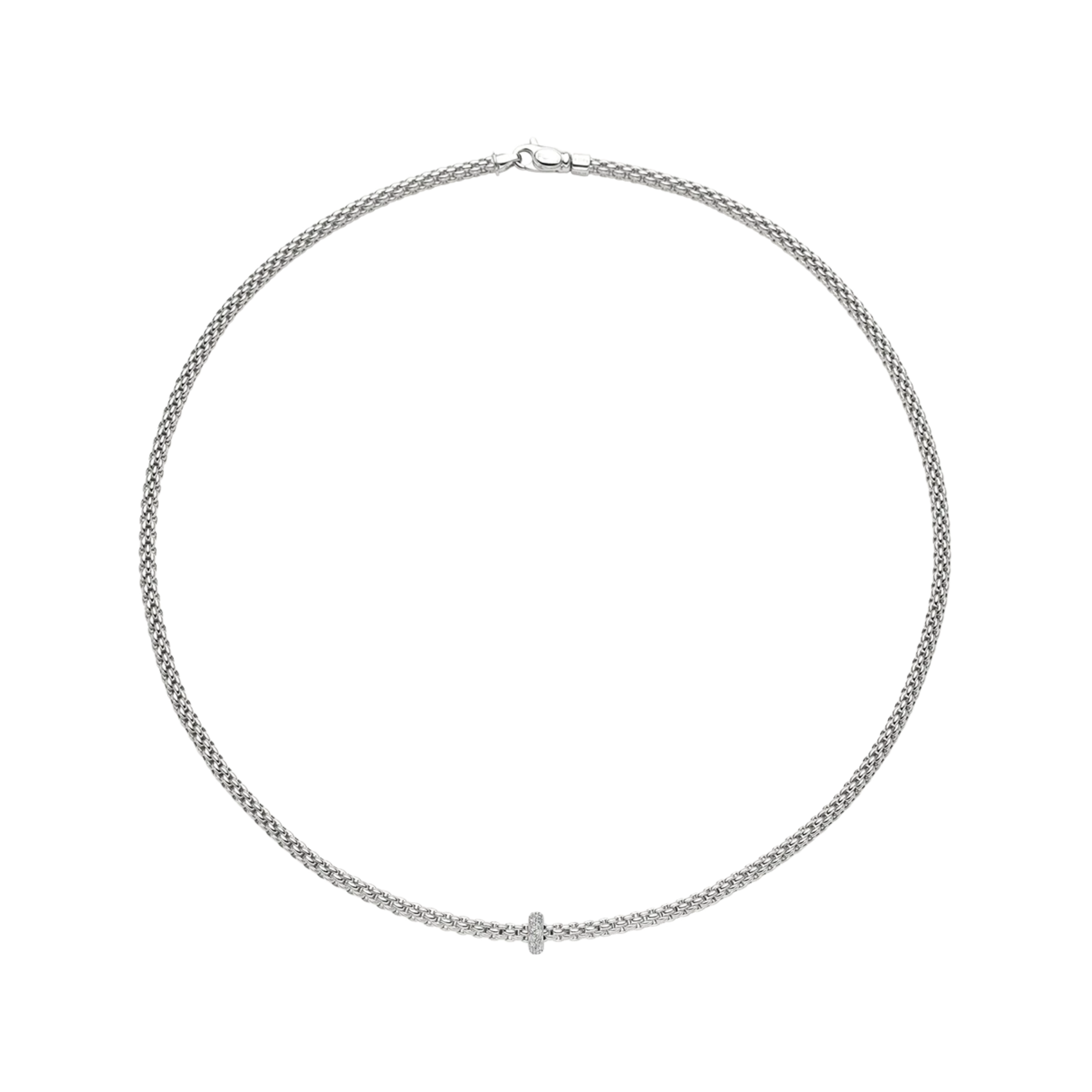 Prima 18ct White Gold Diamond Necklet With A Pavé Diamond Rondel