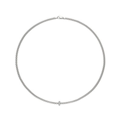 Prima 18ct White Gold Diamond Necklet With A Pavé Diamond Rondel