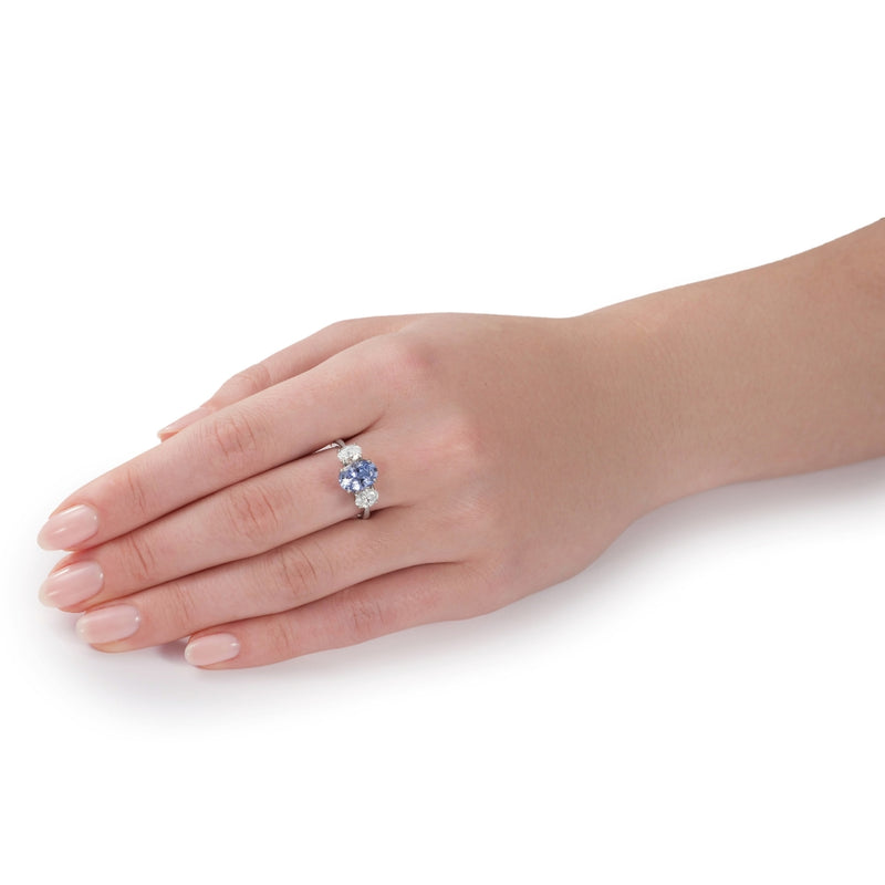 2.54cts Sapphire and Diamond Three Stone Ring