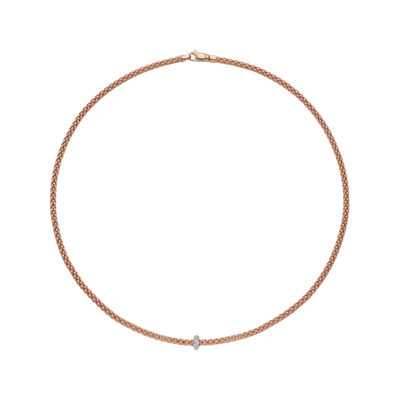 Prima Flex'it 18ct Rose Gold Necklace With A Grain Set Diamond Set Rondel