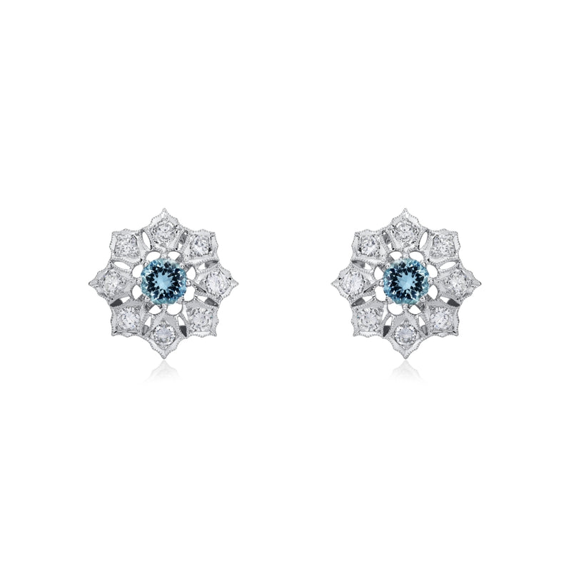 Aquamarine and Diamond Cluster Earrings