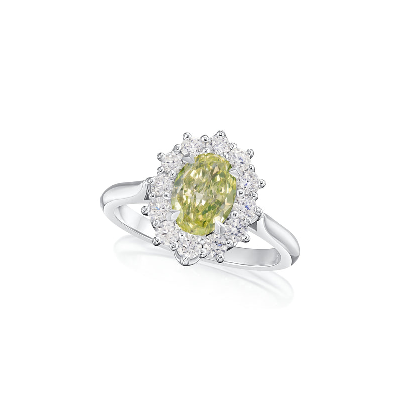 1.07cts Fancy Intense Green Yellow Diamond Cluster Ravello Ring