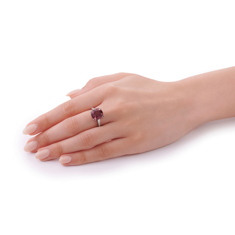 6.79cts Pink Tourmaline Cushion-Cut and Diamond Ring