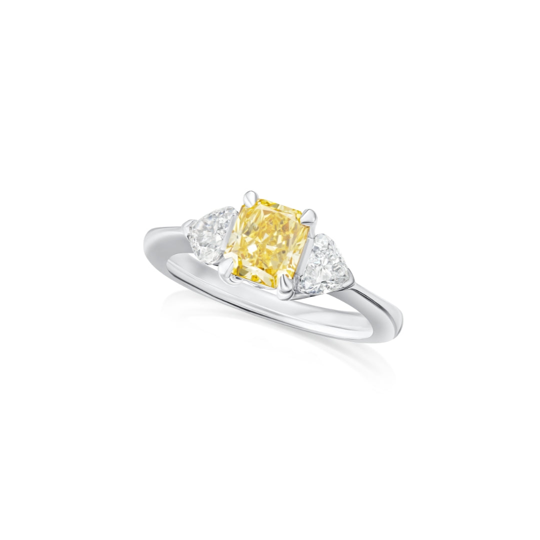 1.17cts Natural Fancy Yellow Diamond Three Stone Ring