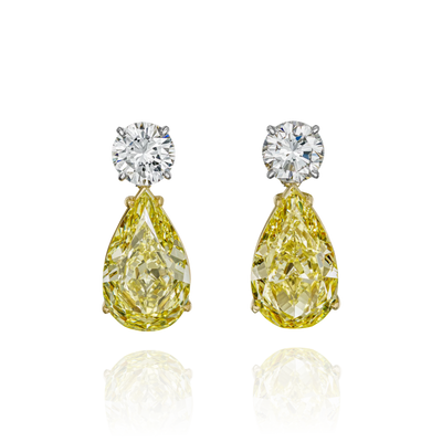 Natural Fancy Yellow Diamond Pear Shape Earrings