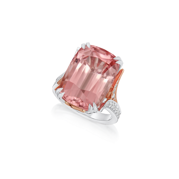 19.73cts Pink Tourmaline and Diamond-Set Shoulders Ring