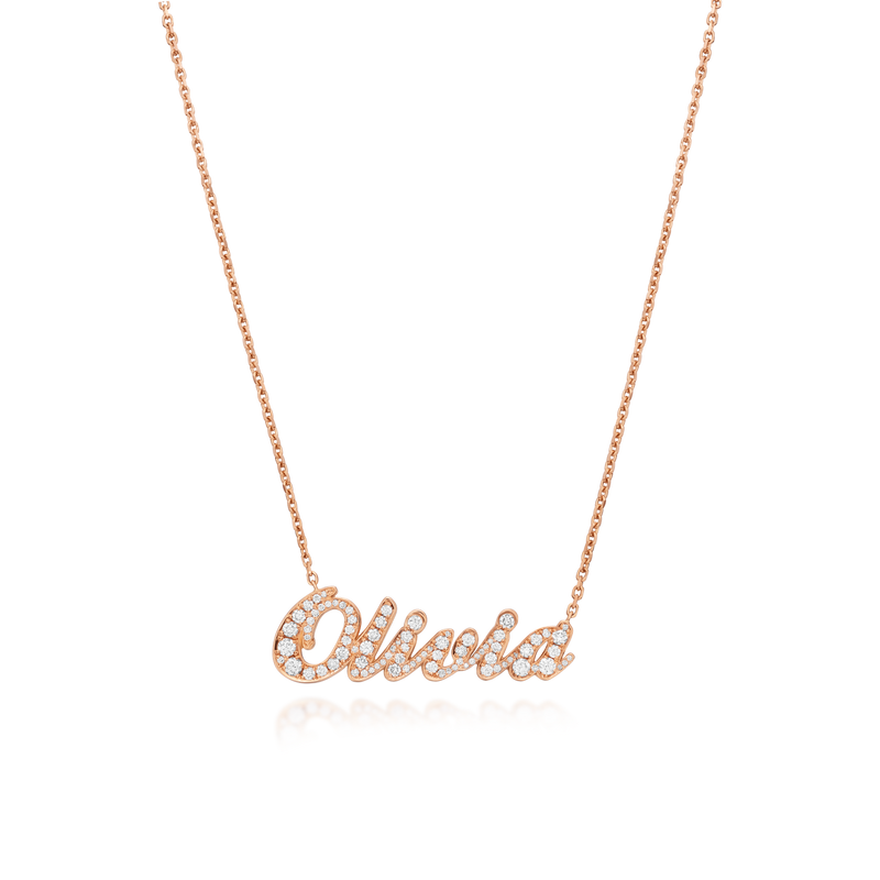 Diamond Set 18ct Rose Gold Name Pendant