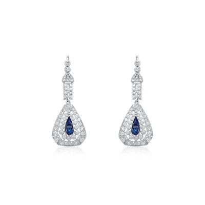 2.50cts Natural Burma Sapphire and Diamond Drop Earrings
