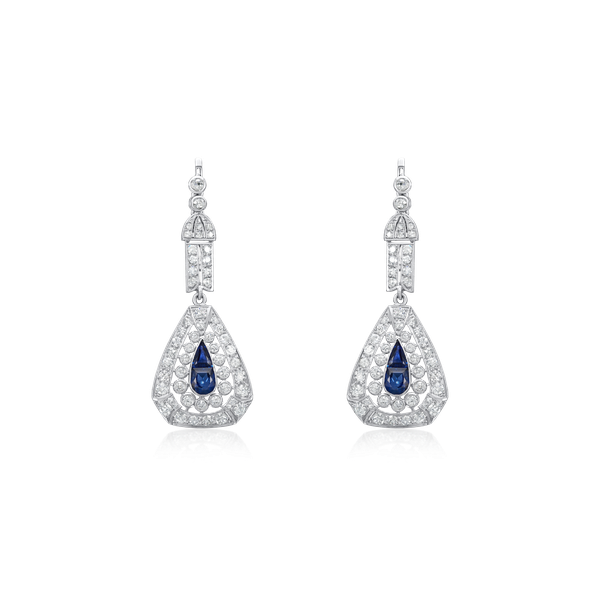 2.50cts Natural Burma Sapphire and Diamond Drop Earrings