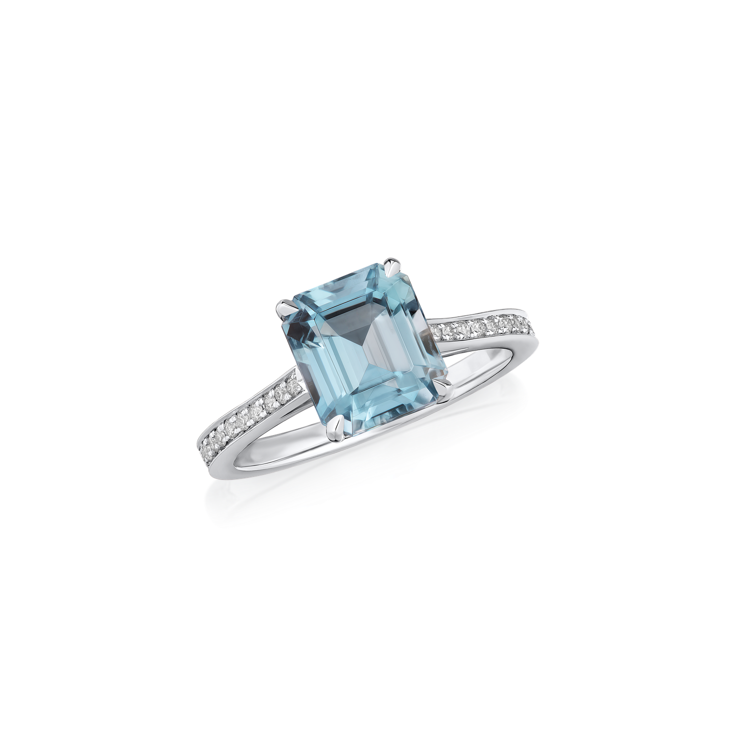 2.73cts Octagon Aquamarine and Diamond Platinum Ring