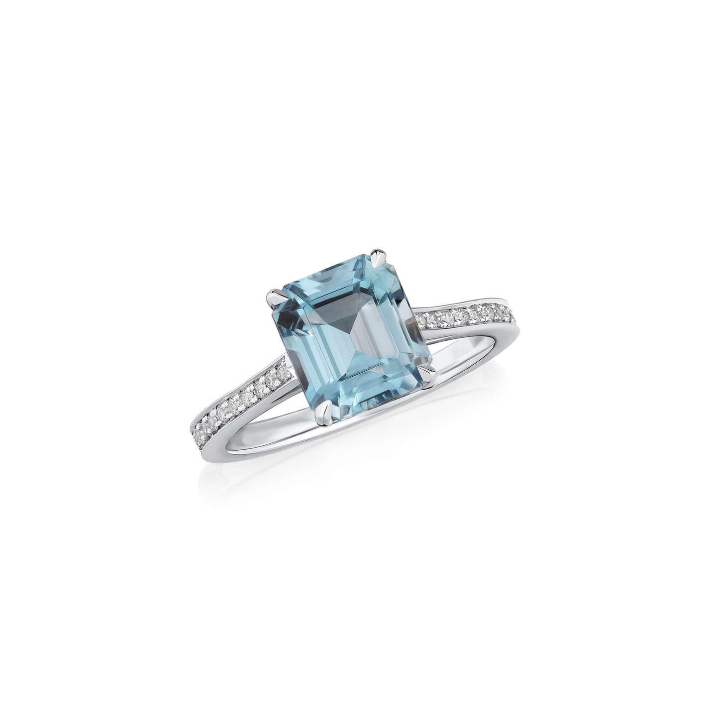 2.73cts Octagon Aquamarine and Diamond Platinum Ring