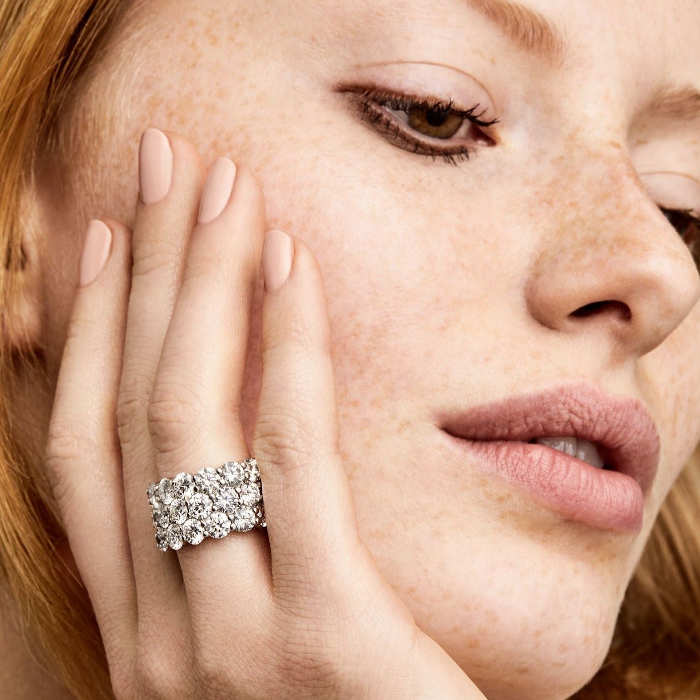 14.57ct Three Row Diamond Wave Ring