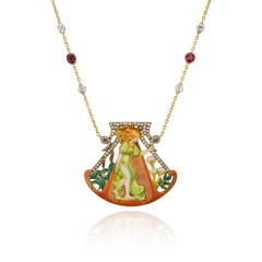 Art Nouveau Circa 1905 Enamel, Ruby and Diamond pendant