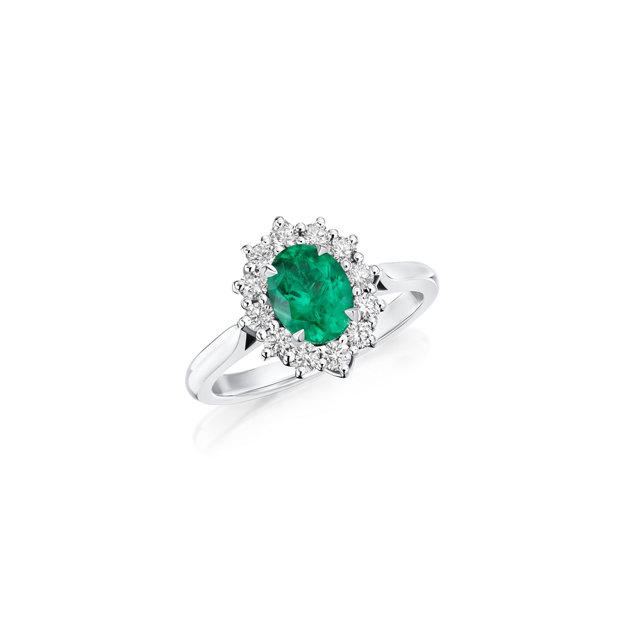 0.97ct Emerald and Diamond Cluster Ring