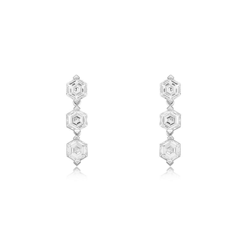 2.46cts Hexagonal Cut Diamond Drop Earrings