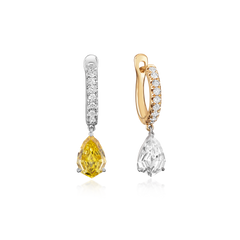 Yellow and White Diamond Drop Hoop Earrings